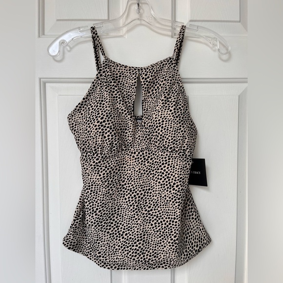 NWT Ellen Tracy Wheat Dot Print Ruched Tankini Top 8 - Picture 3 of 14